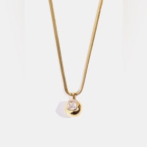 18K Gold Plated Stainless Steel Clear Cubic Zirconia Pendant Necklace